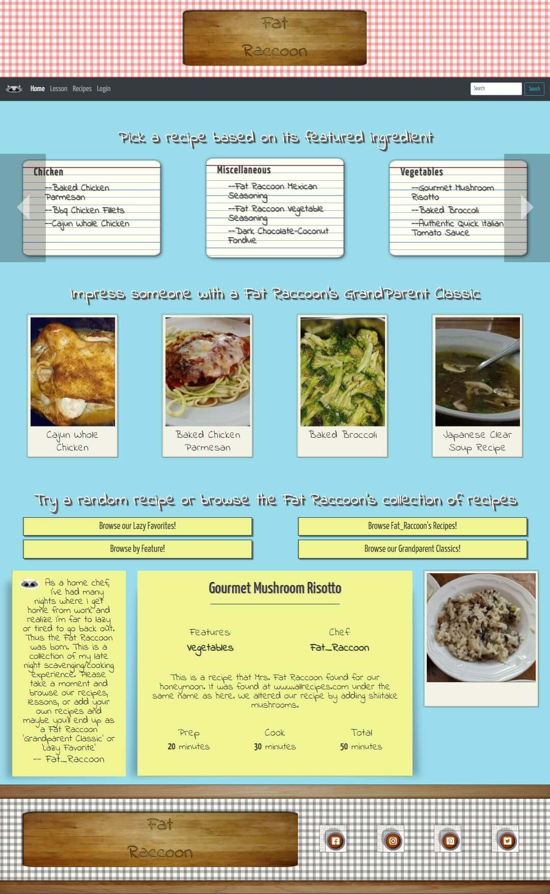 An image of the fat raccoon recipe site.